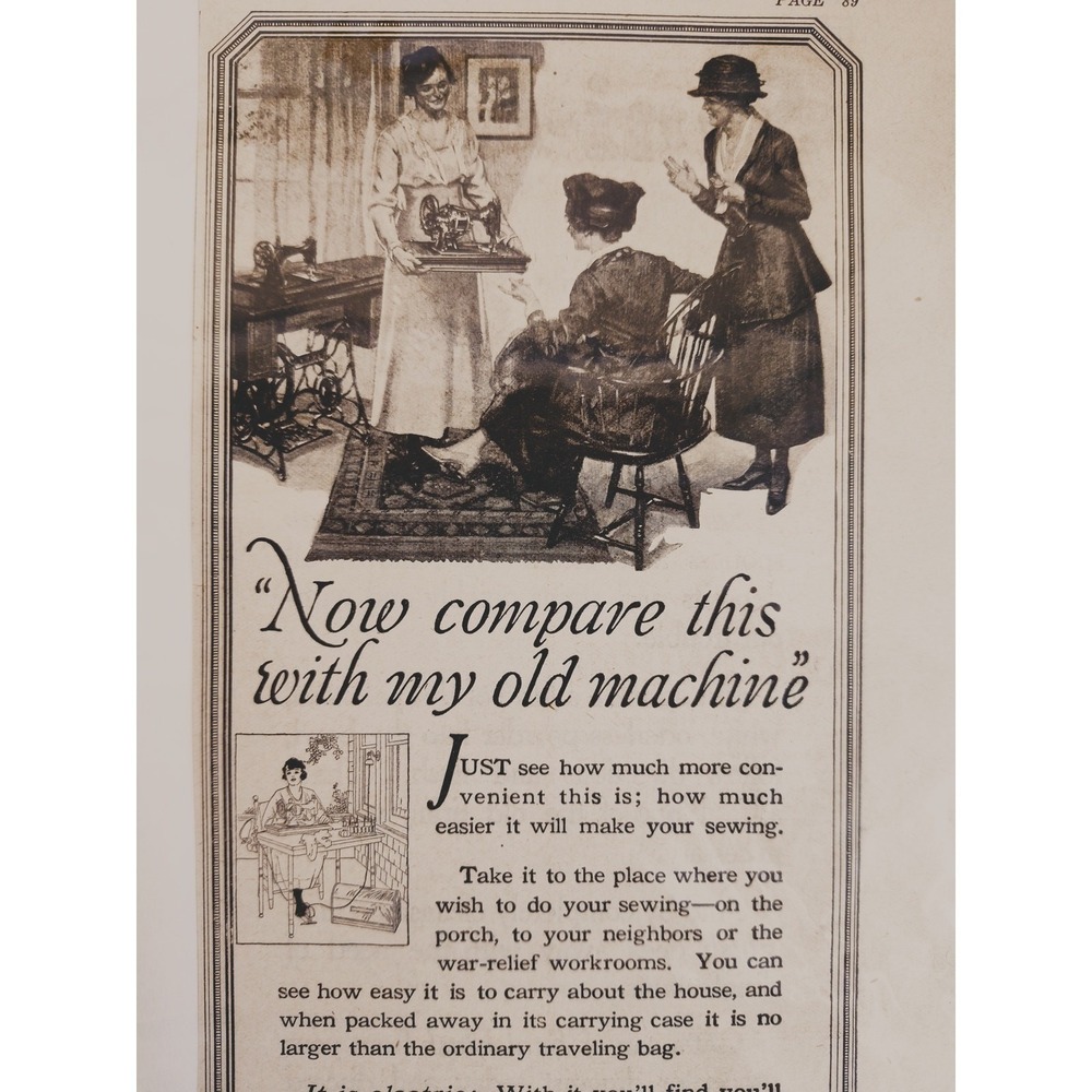 1918 Sewing Machine Original Vtg PRINT AD Compare this with my Old Machine